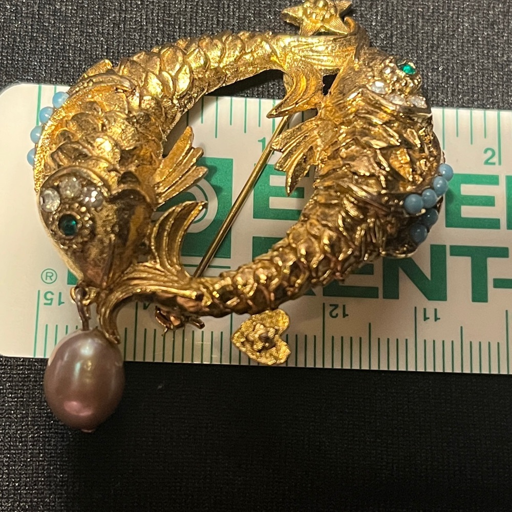 Vintage PISCES - Zodiac Brooch - gold tone with real pearl - Picture 6 of 8